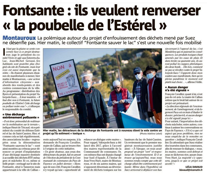 Article Var Matin - Montauroux - Fonsante - Défense lac de Saint Cassien